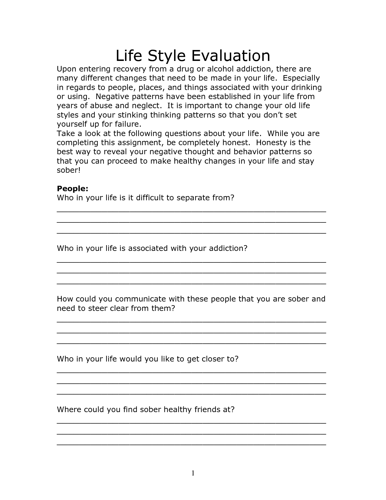 Recovery Worksheets For Substance Abuse
