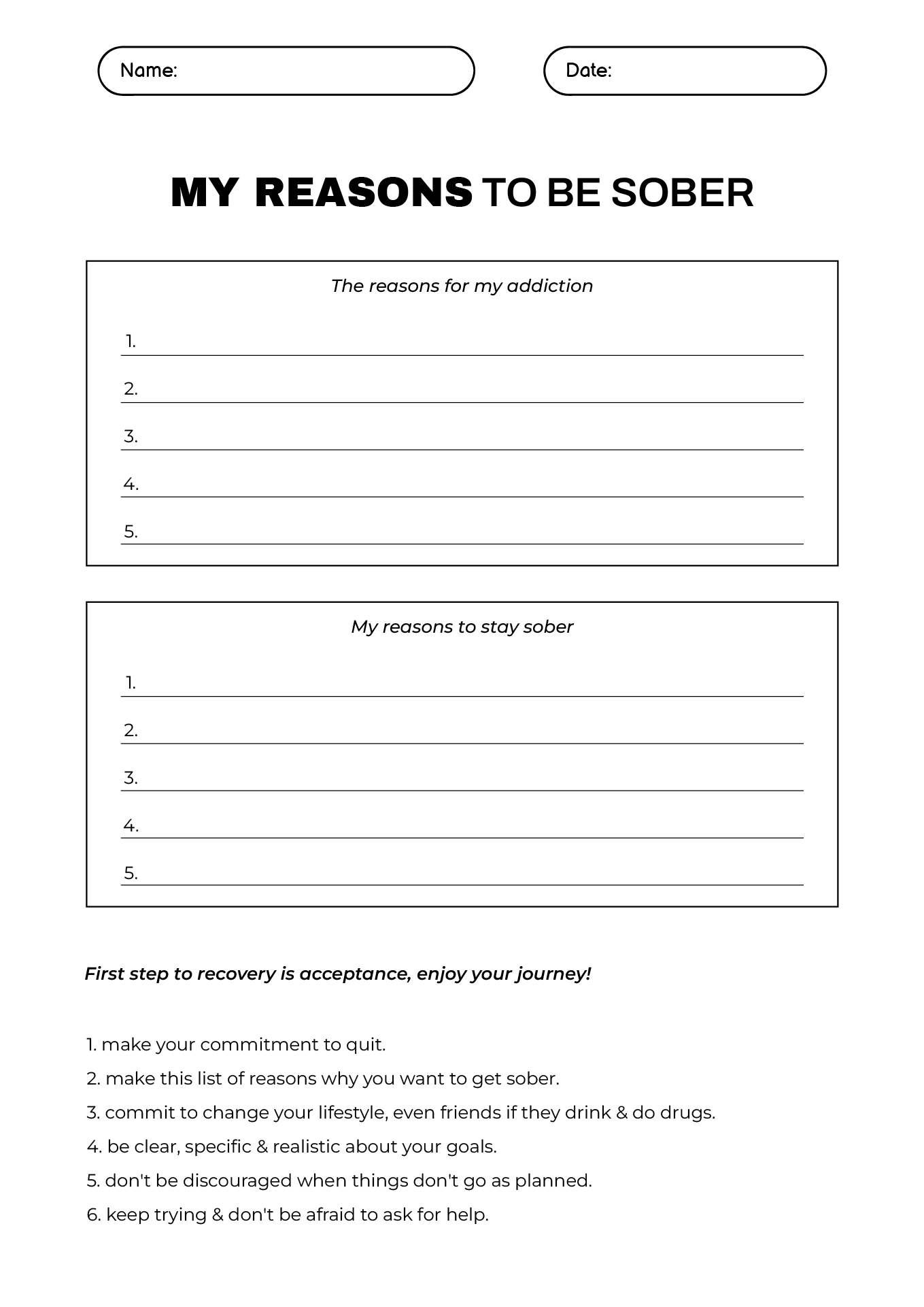 Recovery Worksheets For Substance Abuse