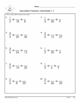 Equivalent Fractions Worksheets 6th Grade Math