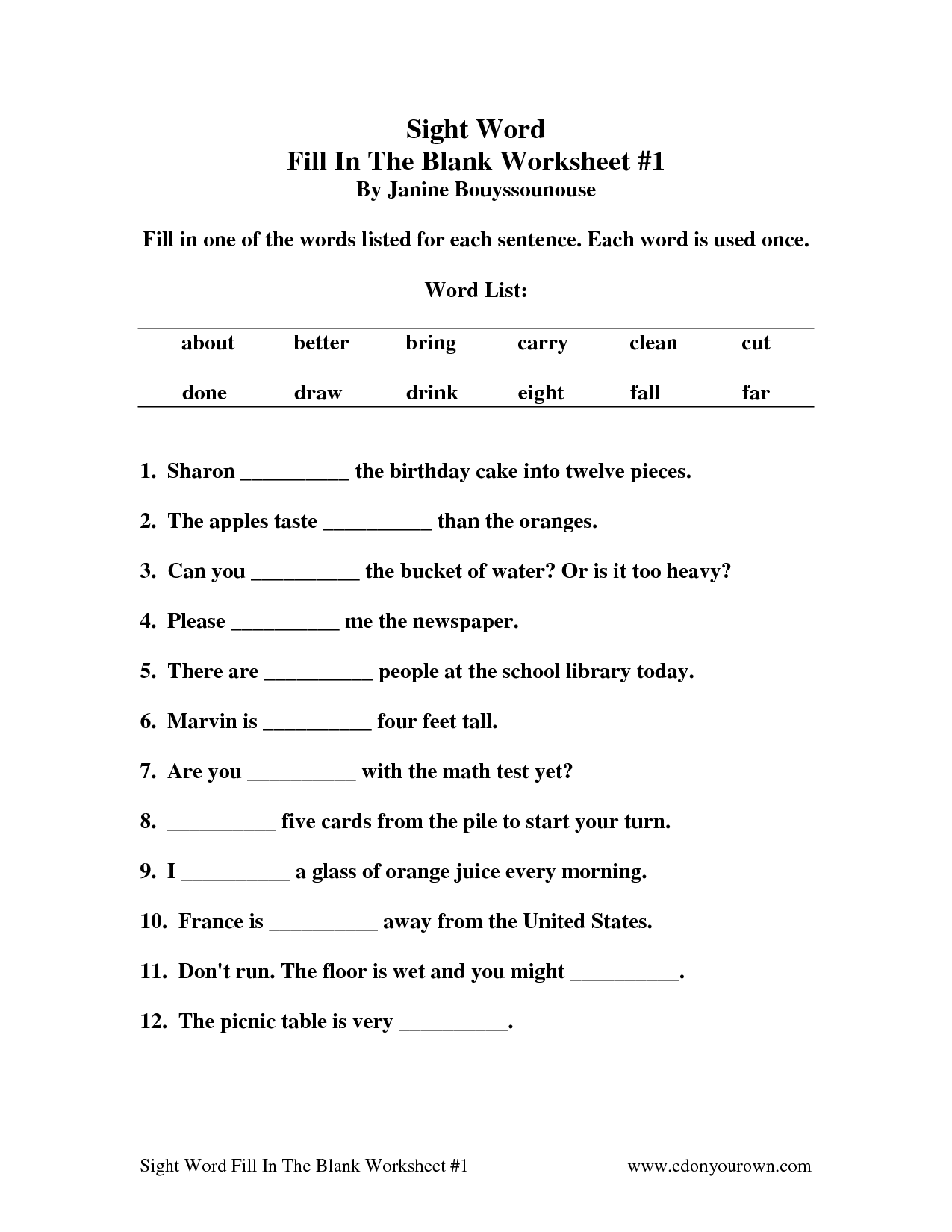 Free Printable Fill In The Blank Worksheets