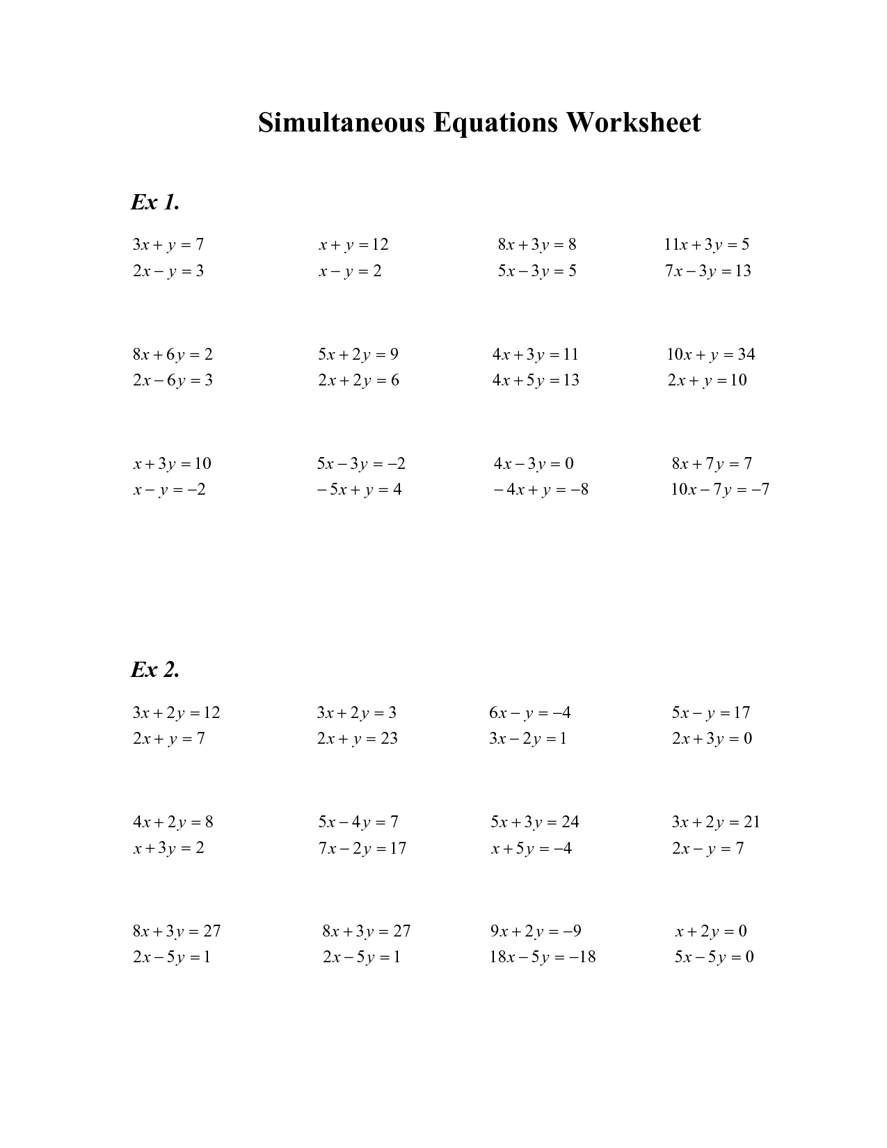 Solve By Elimination Worksheet