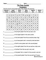 Solar System Word Search Worksheet