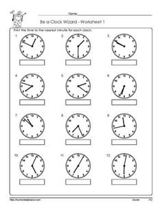 Telling Time Worksheets to Nearest 5 Minutes