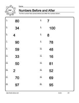 Before and After Worksheets Grade 1