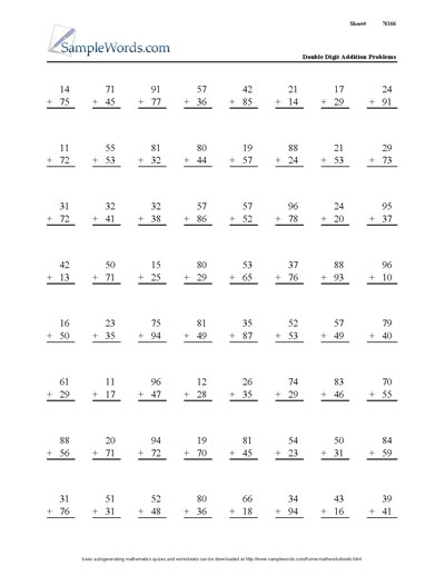 Double-Digit Math Addition Worksheets