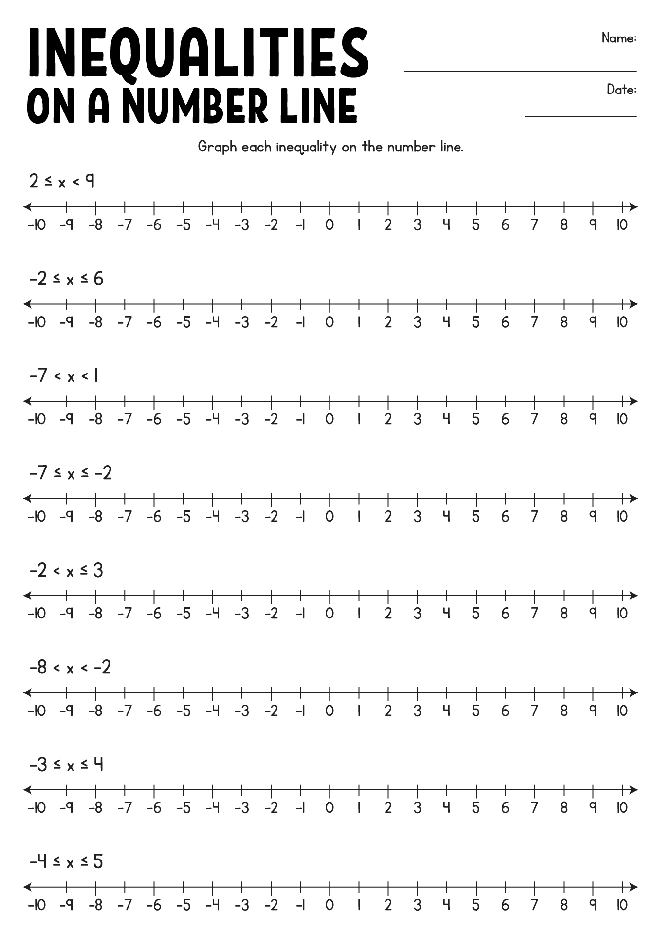 8 Best Images of Graphing Inequalities On A Number Line Worksheets  One Step Inequalities 