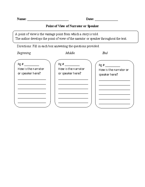 Point of View Worksheets 5th Grade