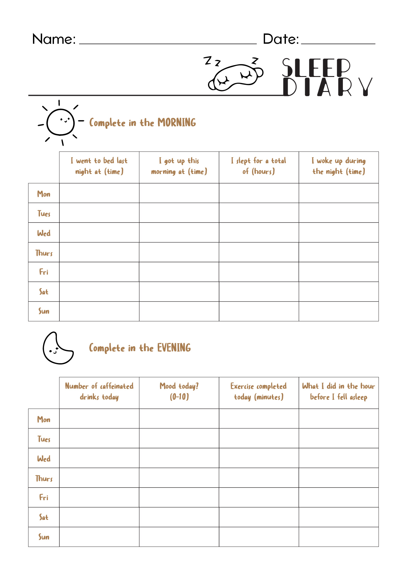 Sleep Log Printable Sleep Diary Template Free Templates Printable