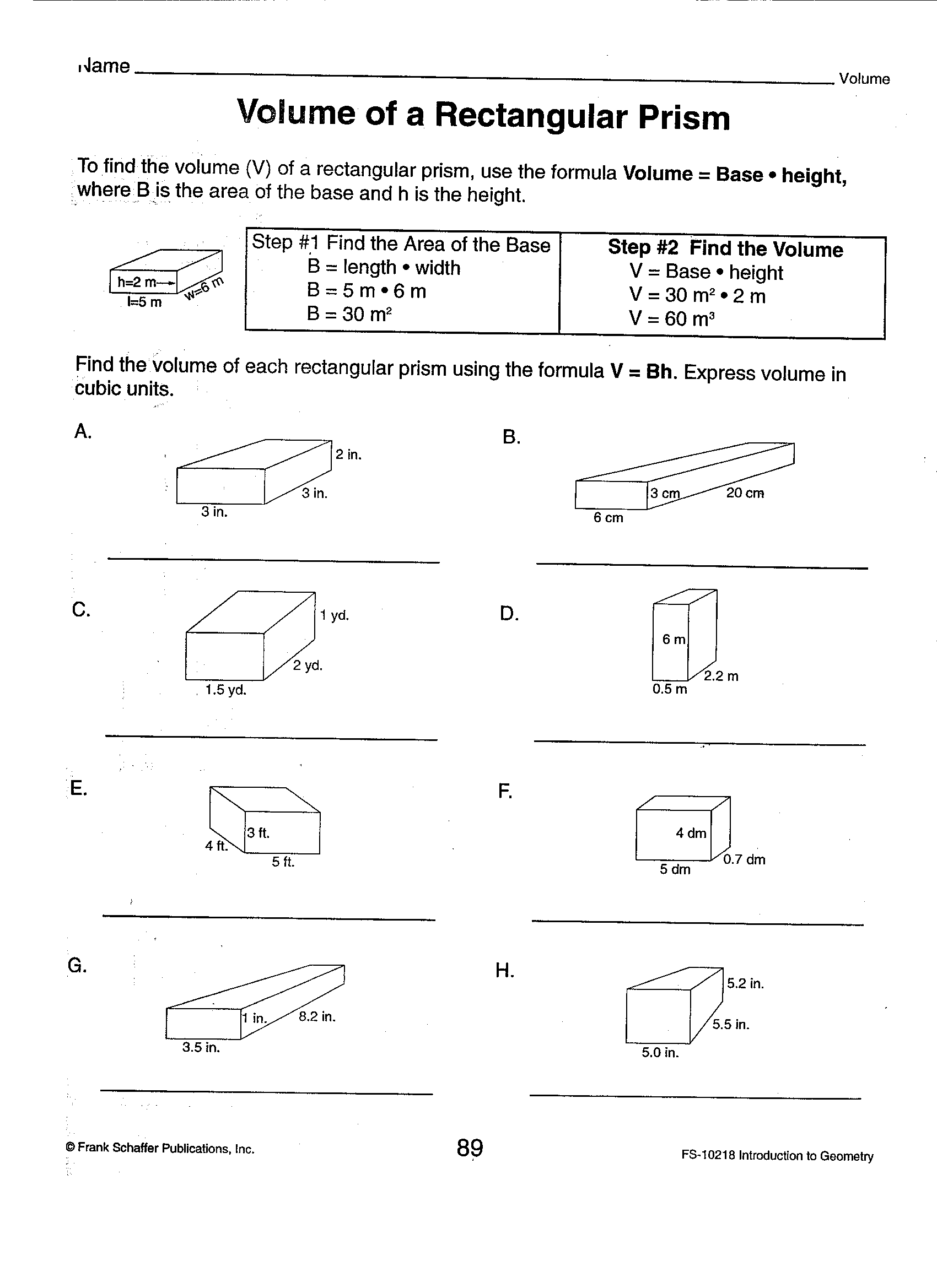 Surface Area And Volume Worksheet