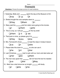 2nd Grade Pronoun Worksheet