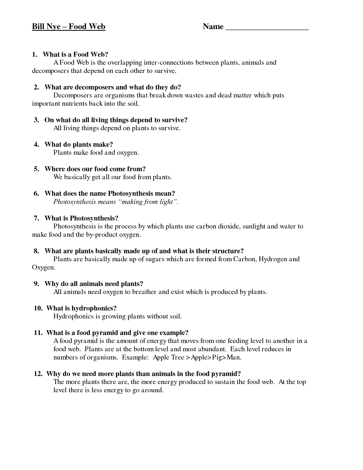 Bill Nye Atoms Worksheet Answers