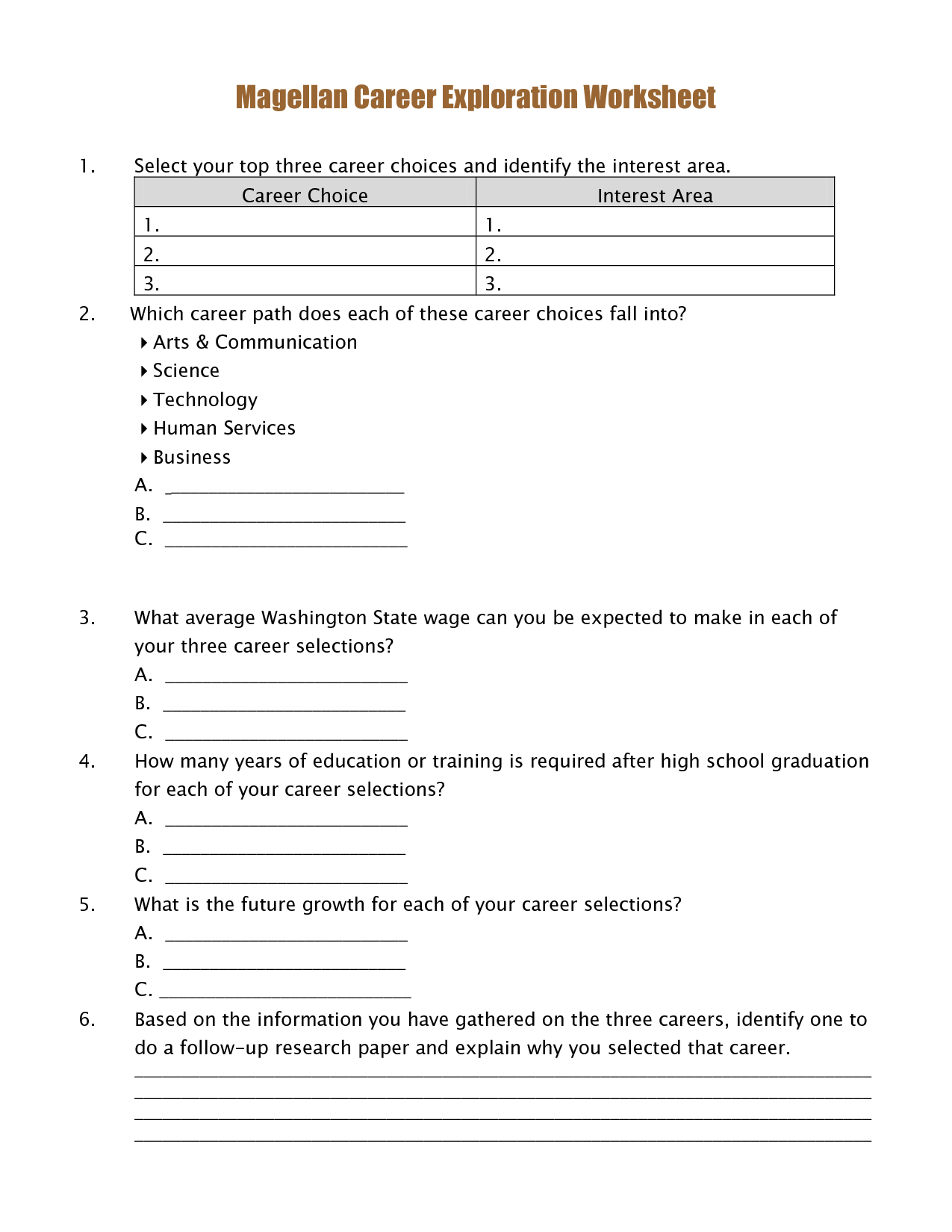 12 Best Images Of Career Exploration Worksheets Middle School Career Research Worksheet High