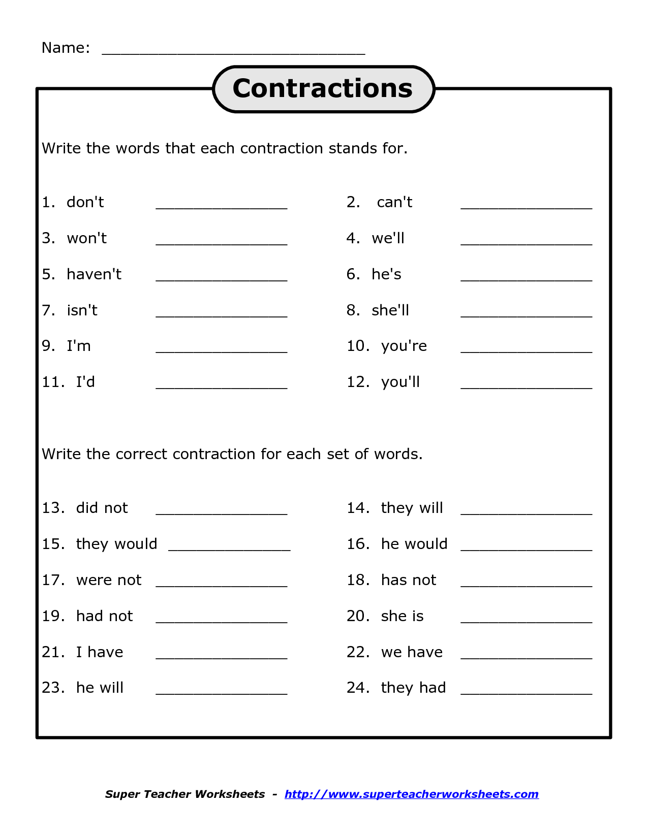 12 Best Images Of Contractions Using Not Worksheets Contractions Worksheet Contraction