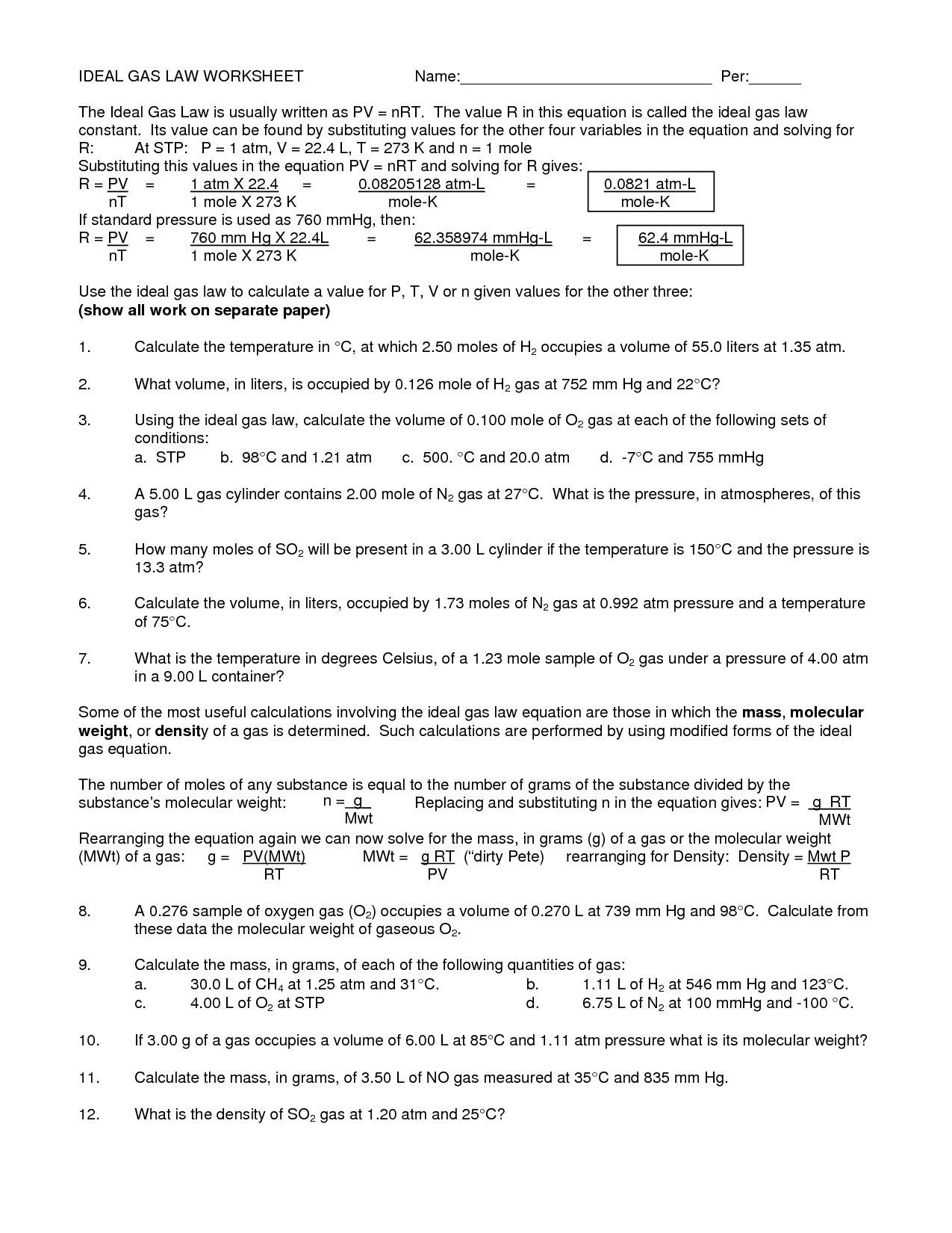 15 Best Images of Ideal Gas Law Worksheet  Ideal Gas Law Worksheet Answers, Ideal Gas Law 