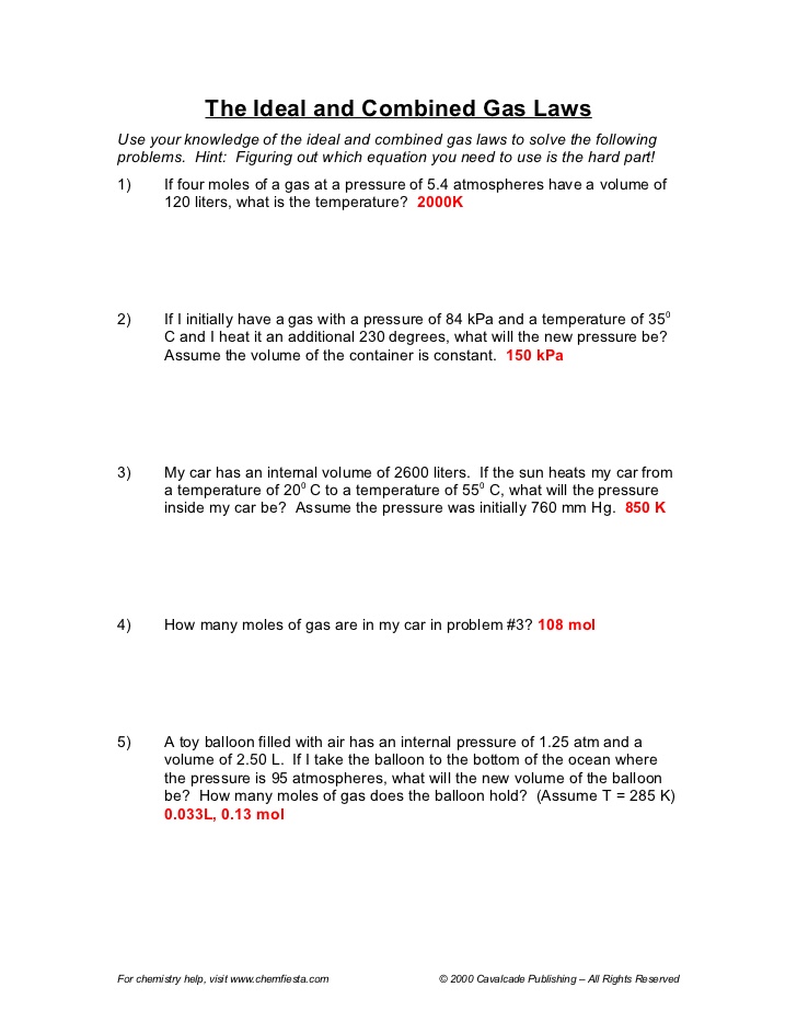 15 Best Images of Ideal Gas Law Worksheet  Ideal Gas Law Worksheet Answers, Ideal Gas Law 