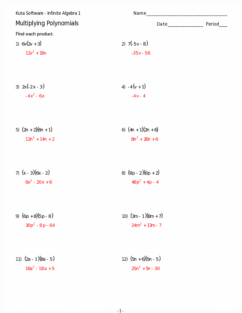 Factoring Worksheet Algebra 1