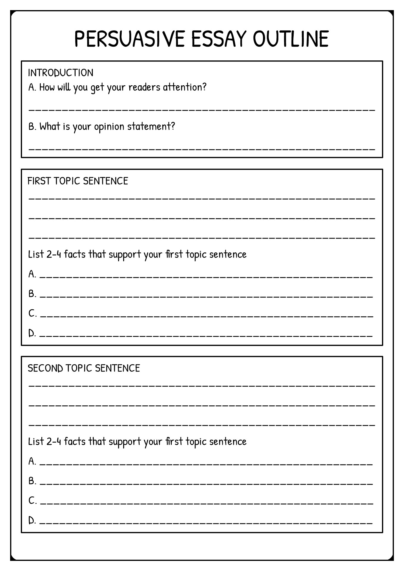 Argumentative Essay Outline Worksheet