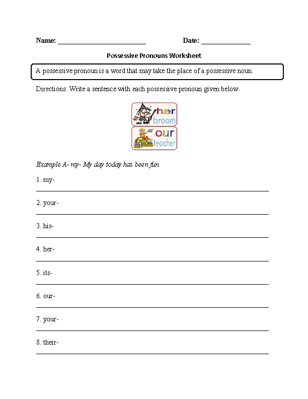 Possessive Pronouns Ks2 Worksheet