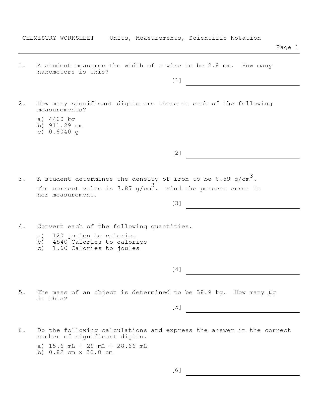 Chemistry Worksheet Matter 1 Answers