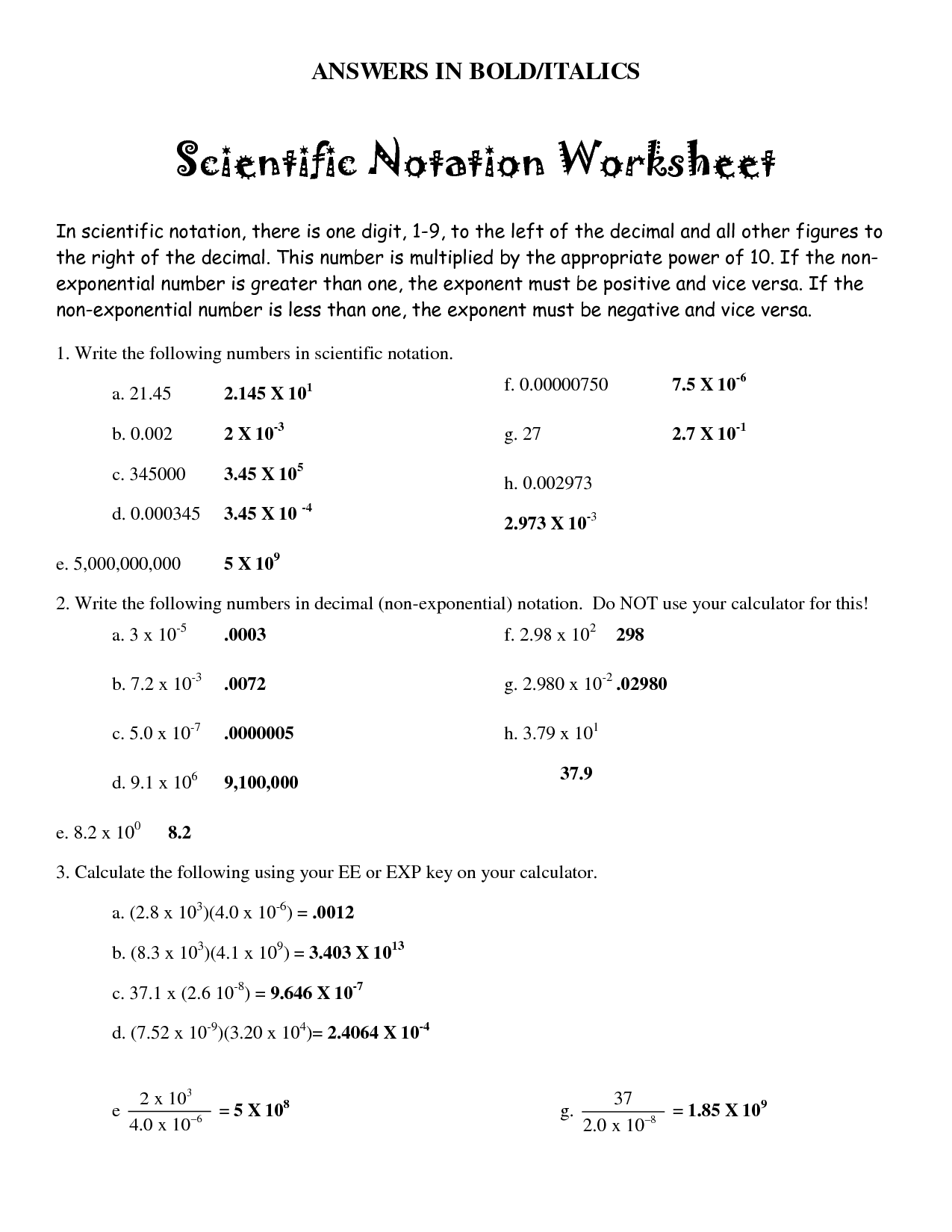 8 Best Images of Scientific Notation Worksheet With Answer Key  Scientific Notation Worksheet 