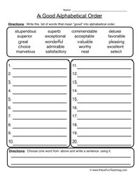 Spelling ABC Order Worksheet