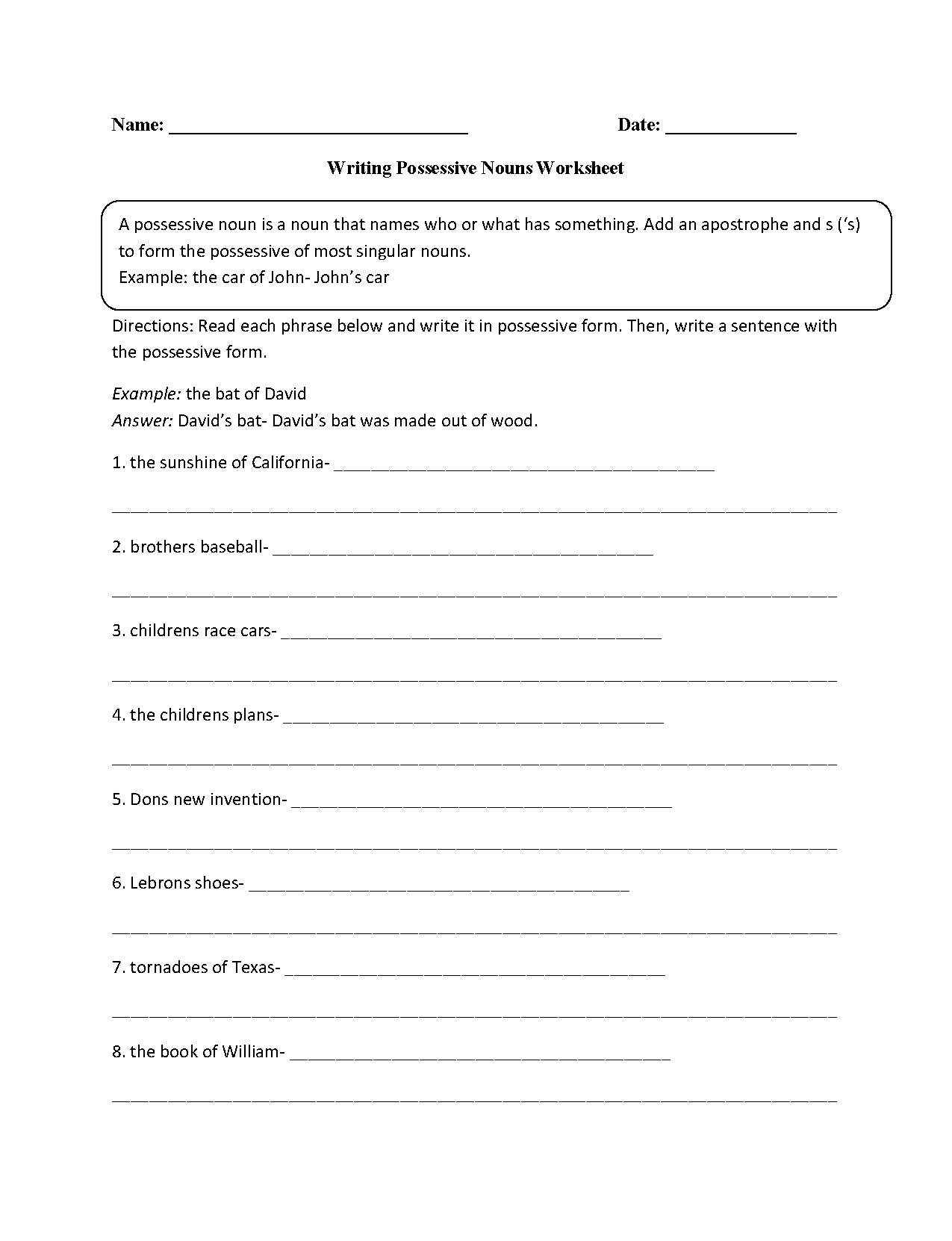 16 Best Images of Possessive Nouns Worksheets 10th Grade - Plural Nouns