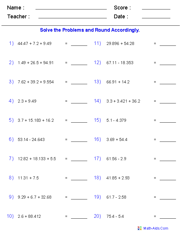Adding and Subtracting Scientific Notation Worksheet