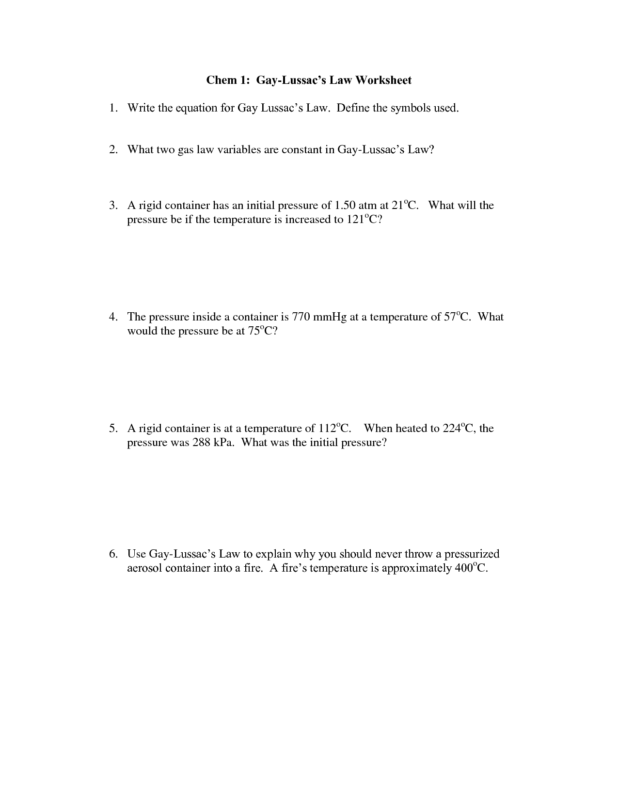 Boyle's Law Worksheet Answers