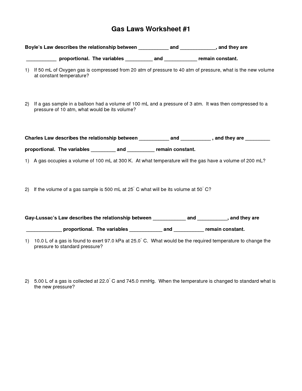 Charles Law Worksheet Answers