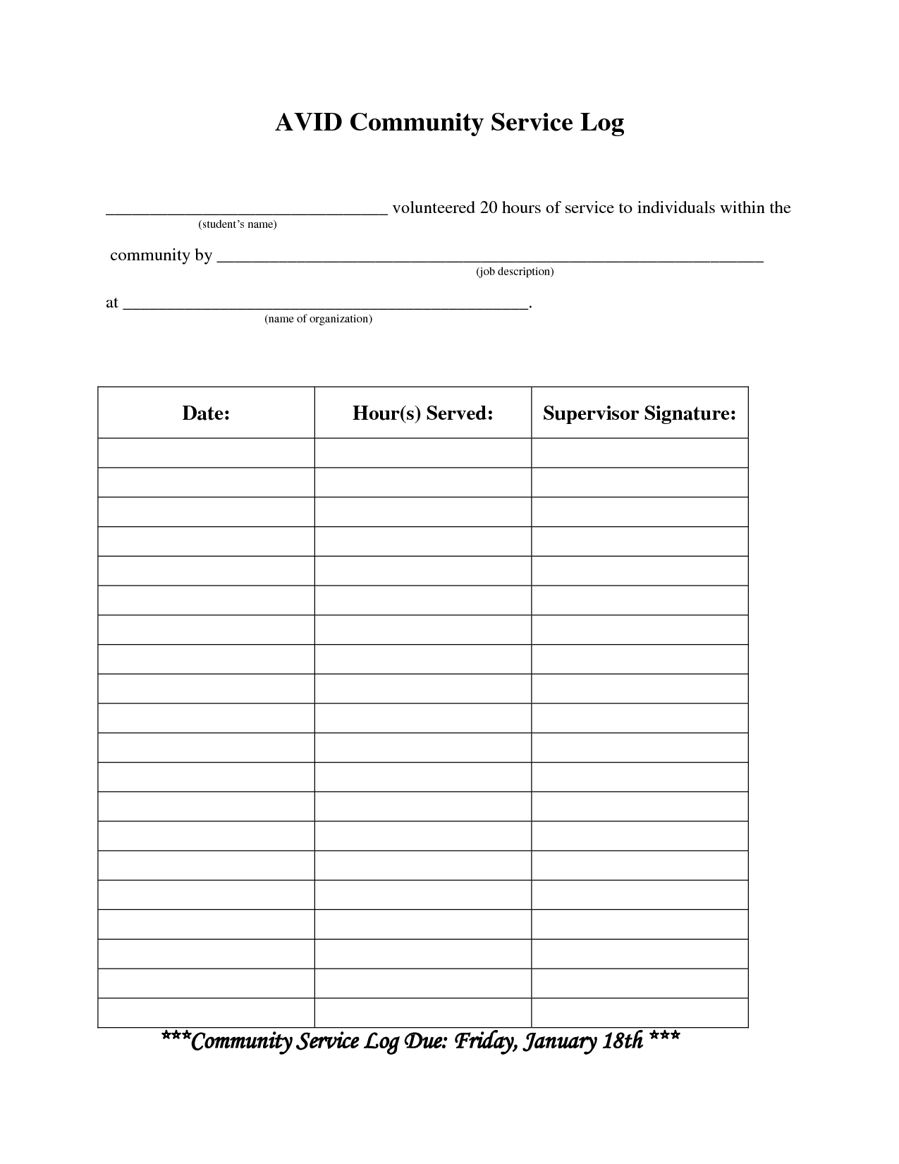 community service log sheet printable That are Persnickety Tara Blog