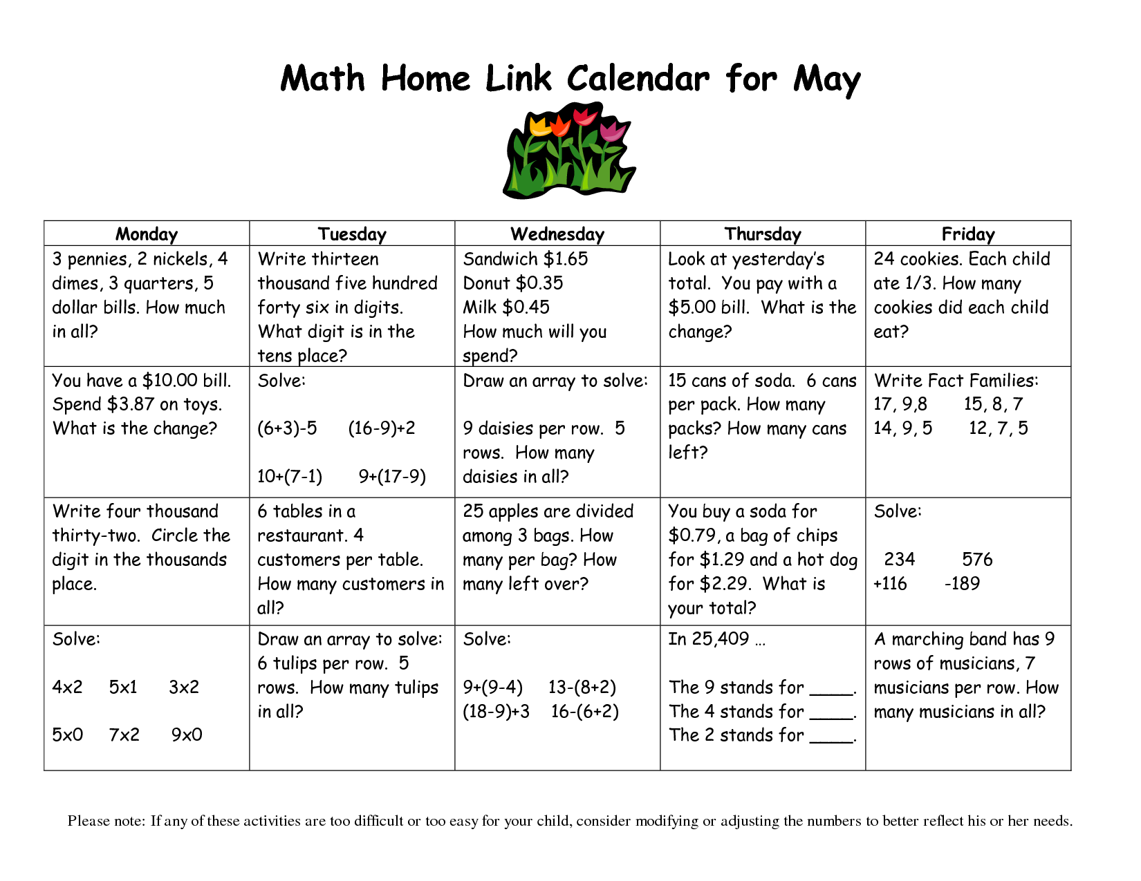 Everyday Math Home Links Grade 2