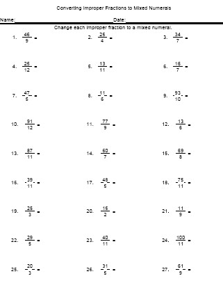 High School Math Worksheets Printable Fractions