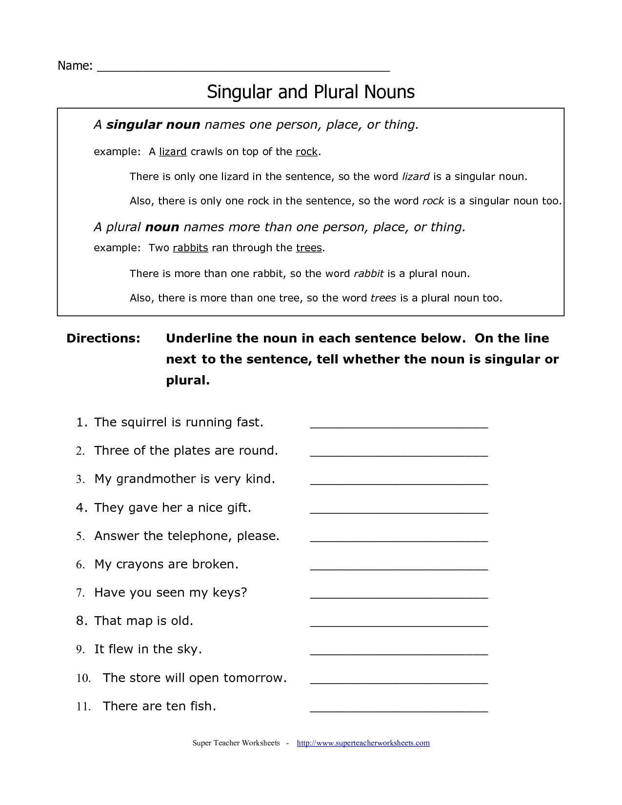 Plural Nouns Worksheets 3rd Grade
