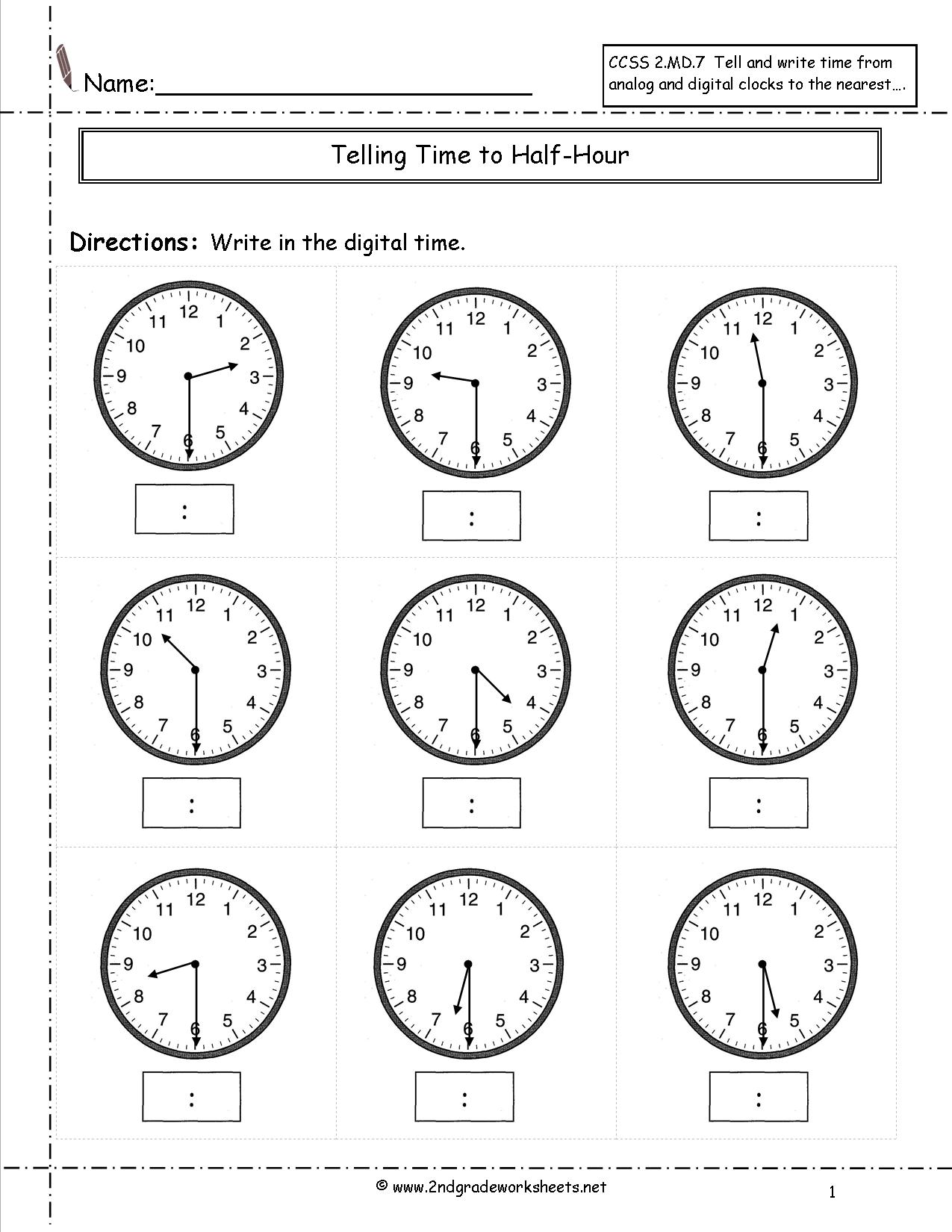 Telling Time Worksheets Half Hour