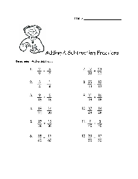 Adding and Subtracting Like Fractions Worksheets