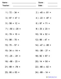 Adding and Subtracting Negative Numbers Worksheet