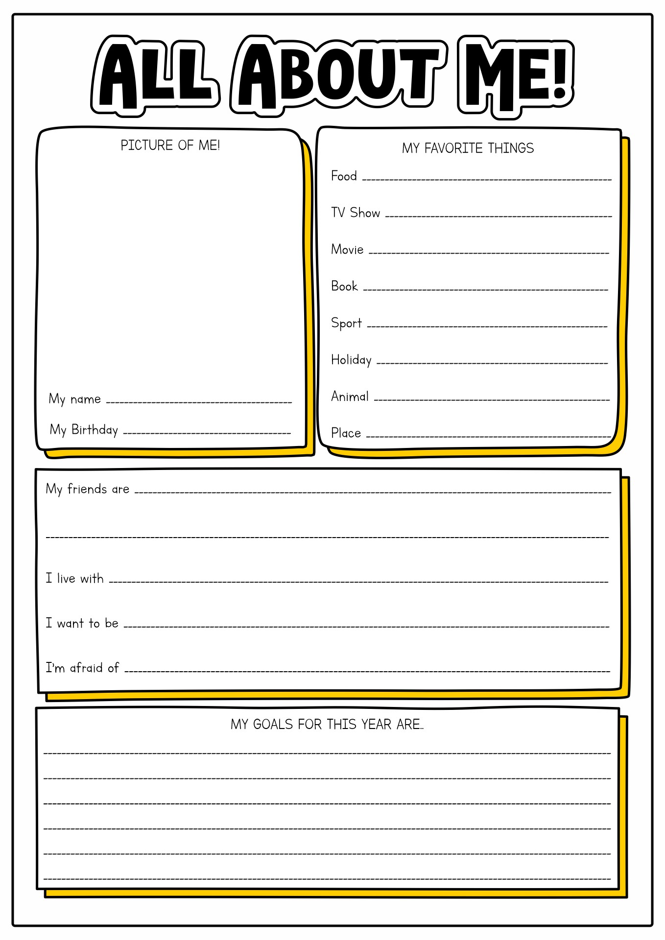 All About Me Printable Worksheet