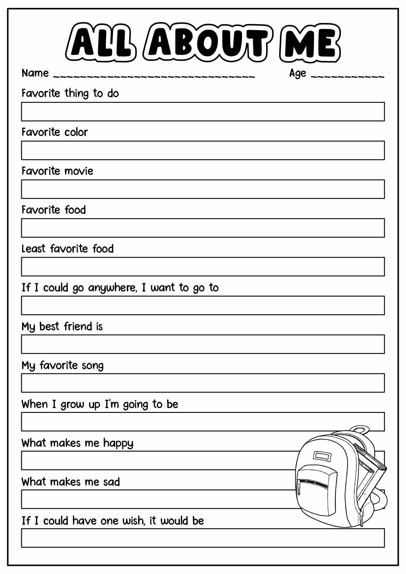 All About Me Questions Free Printable