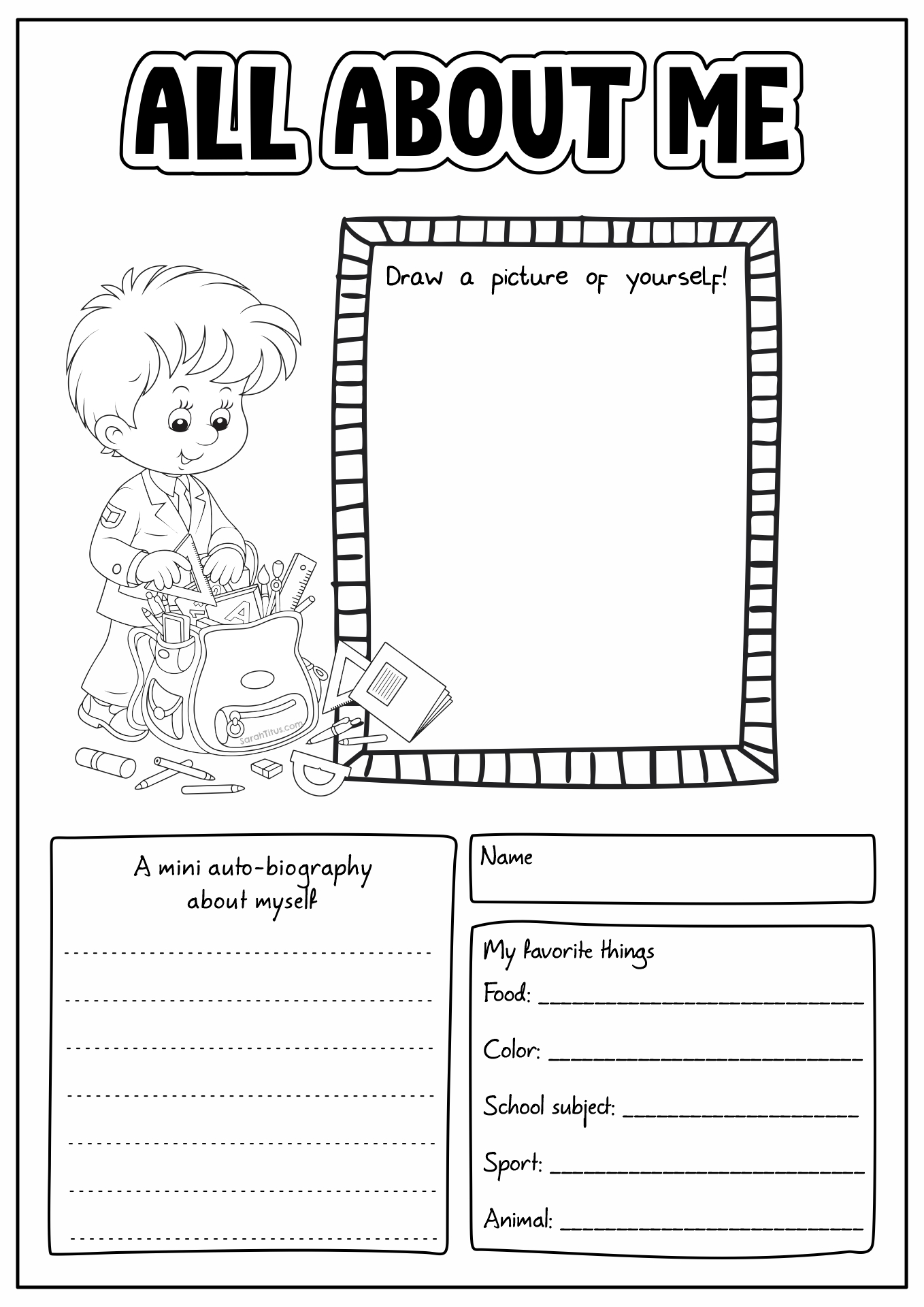 All About Me Printable Worksheet