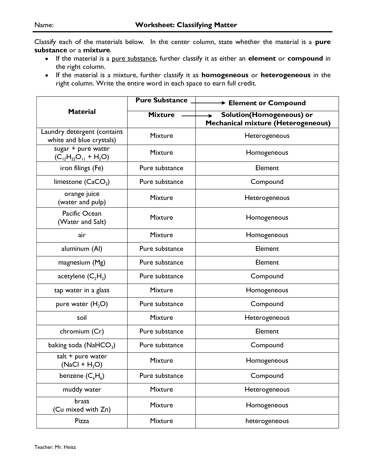 14 Best Images of Classification Of Matter Worksheet  States of Matter Worksheet Answers 