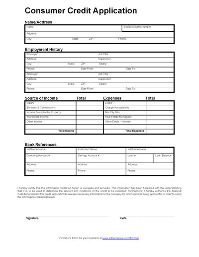 Credit Application Form Template