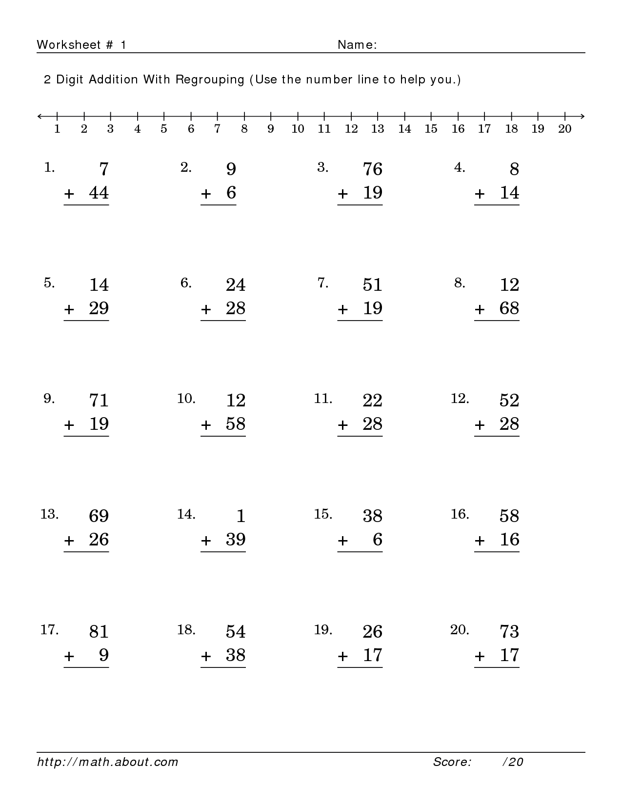 Math Addition with Regrouping Worksheets