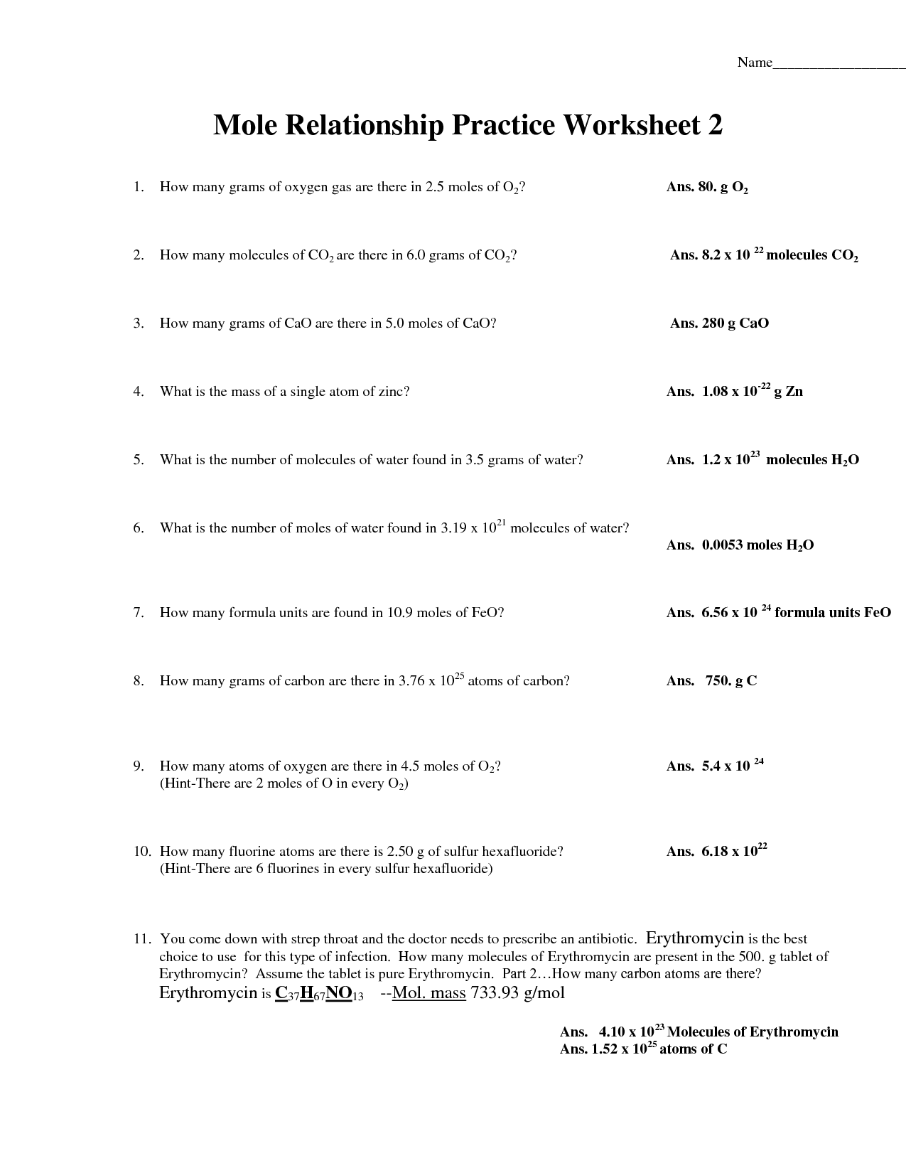 Molarity Practice Worksheet Answer