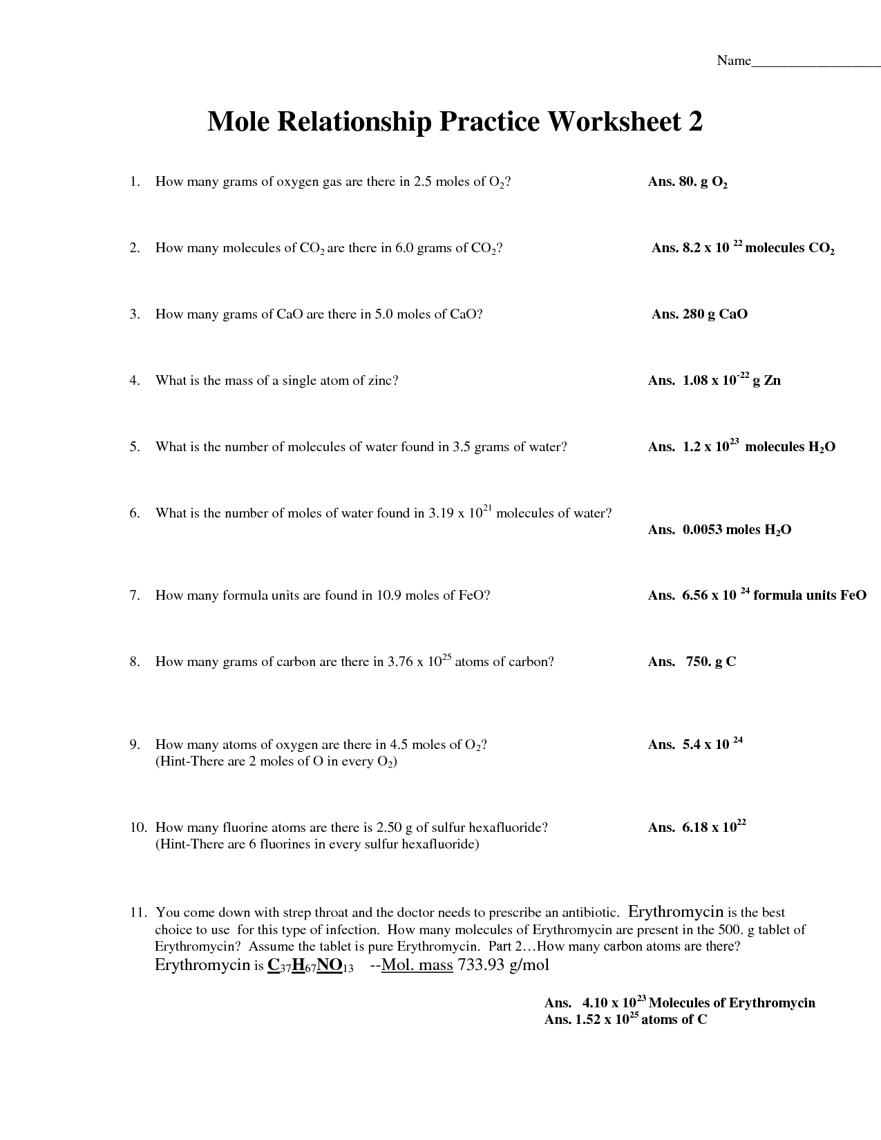 12 Best Images of Chemistry Mole Practice Worksheet  Mole Calculation Worksheet Answer Key 