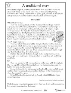 Mythology Reading Comprehension Worksheet