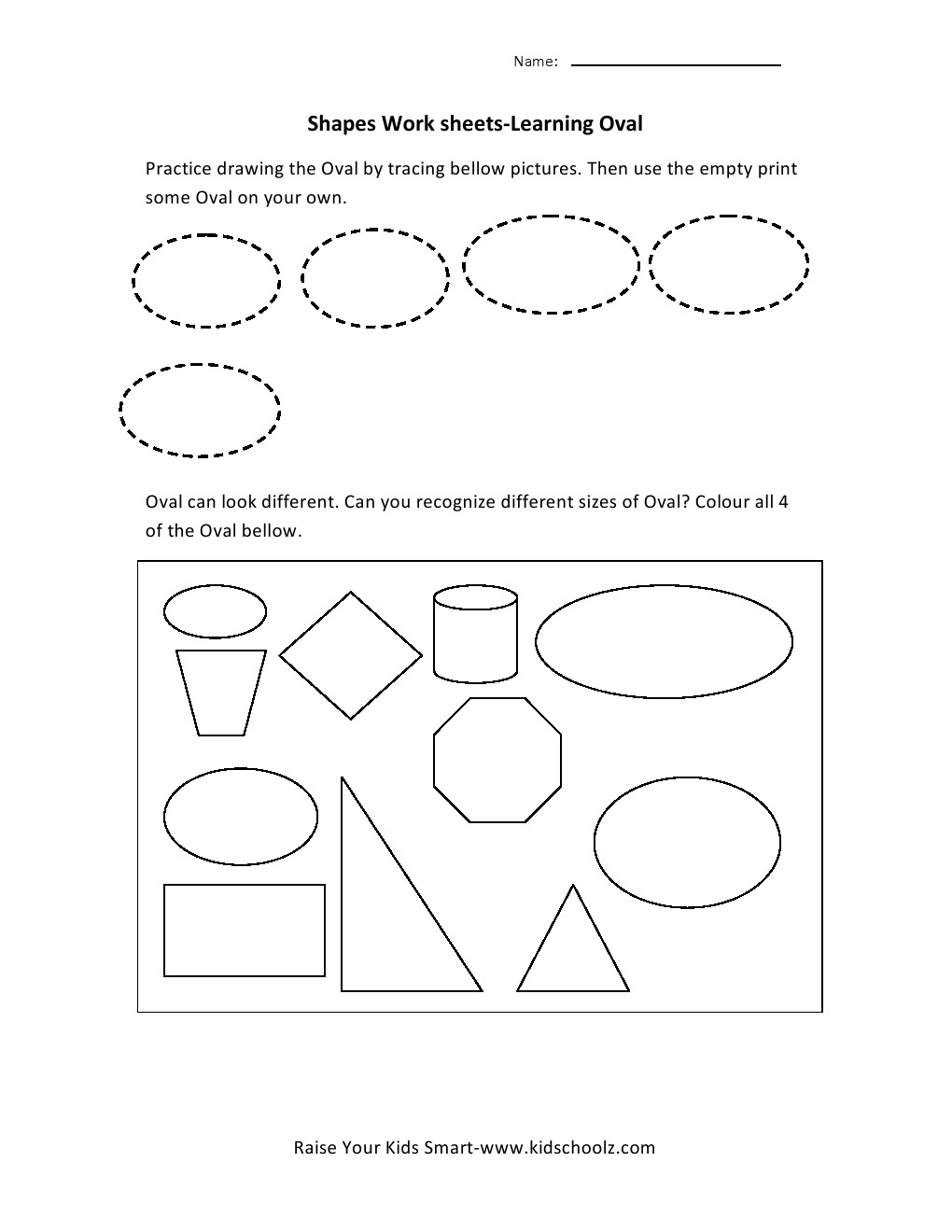 Oval Shape Preschool Worksheets