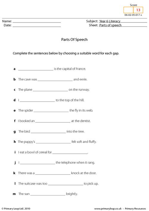 16 Best Images of Parts Of Speech Worksheet 4th Grade Fun - 8 Parts Speech Worksheets, Parts of