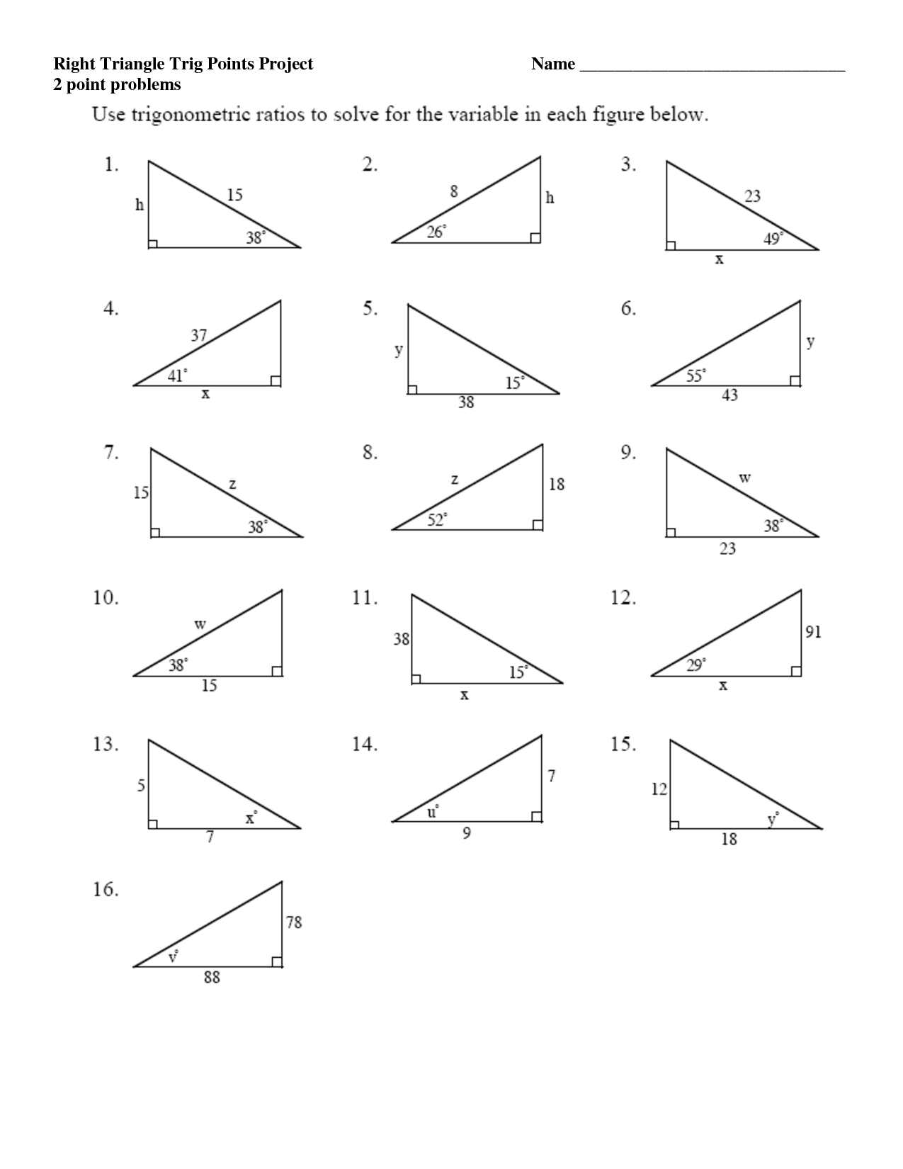 Special Right Triangles Worksheet