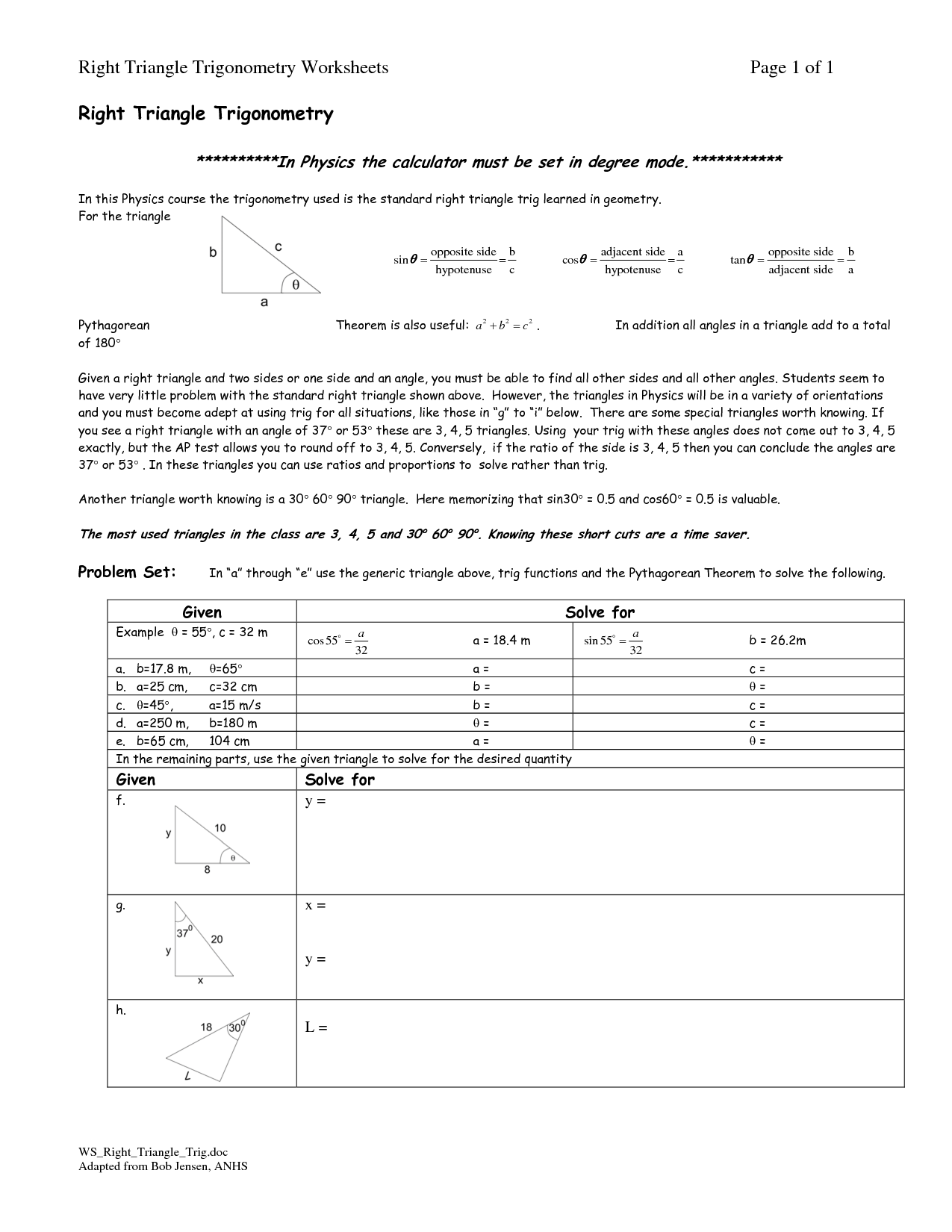 15 Best Images of Right Triangle Trigonometry Word Problems Worksheets  Right Triangle Trig 