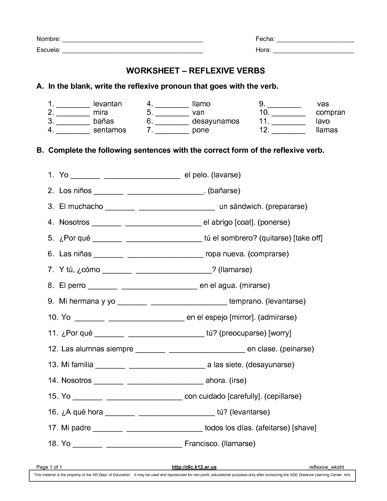 French Verb Test Printable - french ir verb exercises ...